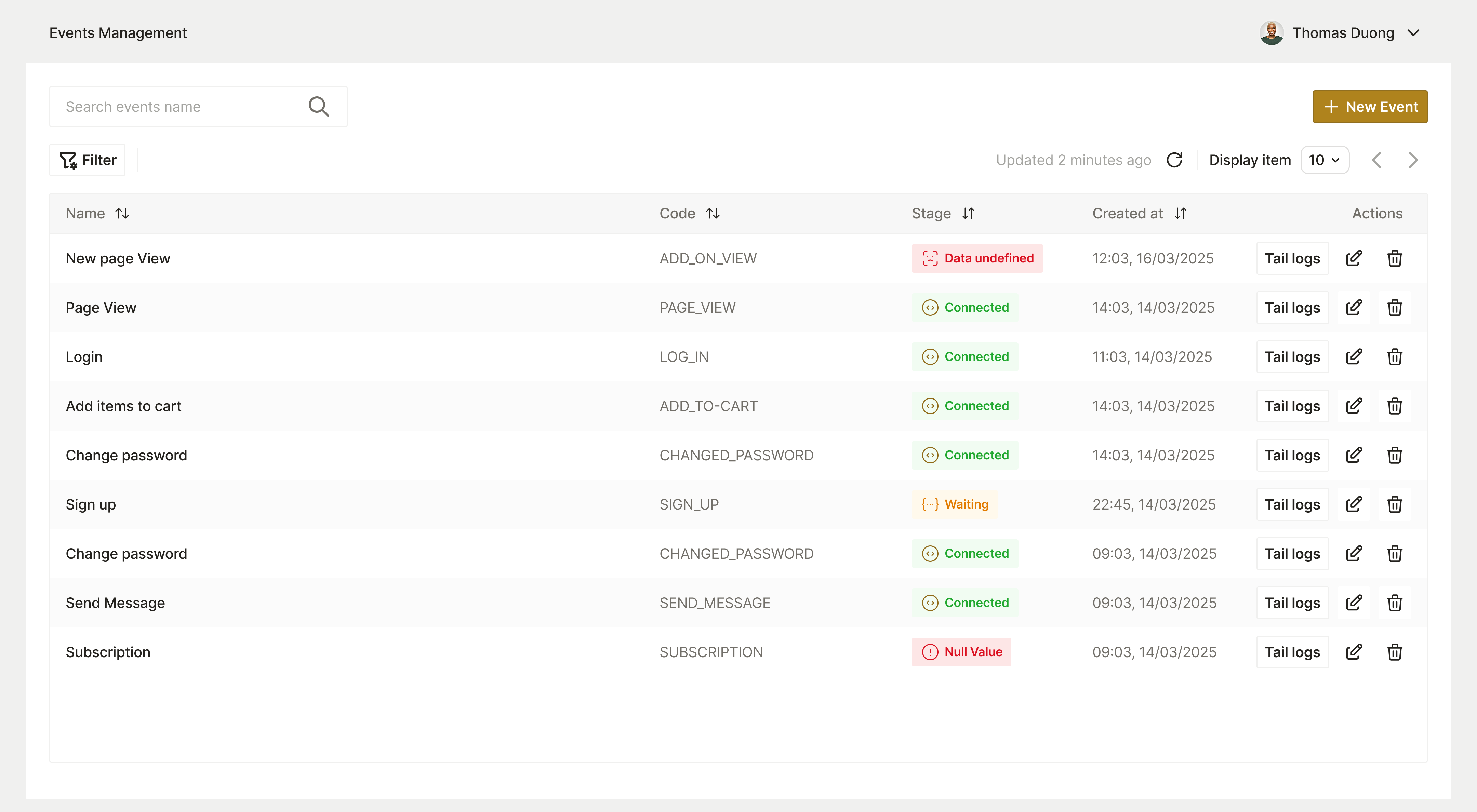 Event tracking